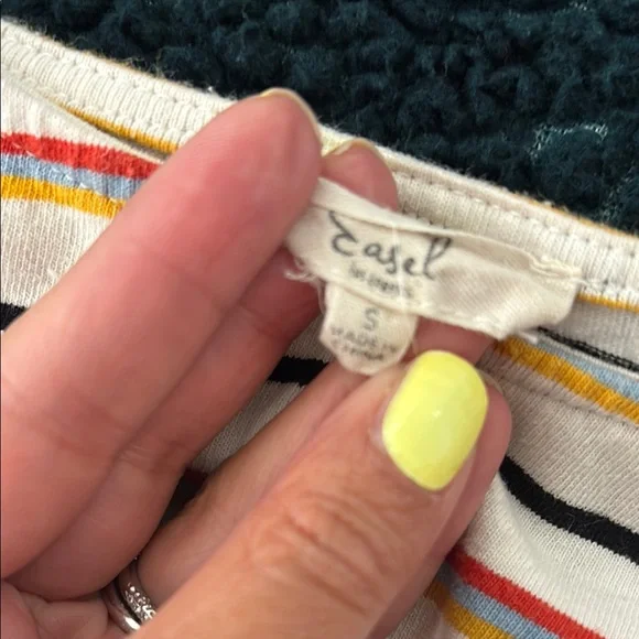 Easel Striped Short Sleeve Top with Ruffle Detail - Picture 5 of 6